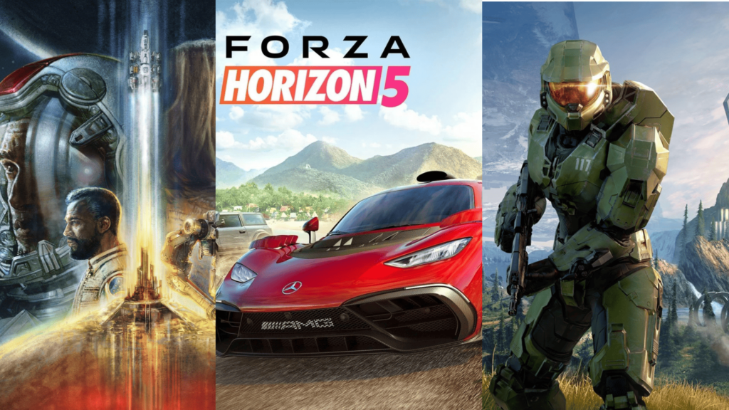 Starfield: RPG épico no espaço.

Forza Horizon 5: Corridas emocionantes em um mundo aberto.

Halo Infinite: Retorno de uma das franquias mais icônicas dos games.